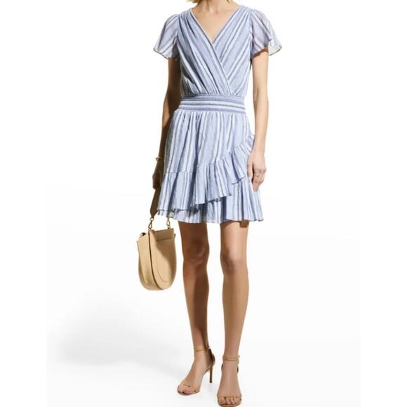 Michael Michael Kors Dress Size Small NEW Short Sleeve Blue Silver Stripe NWOT - Picture 1 of 16